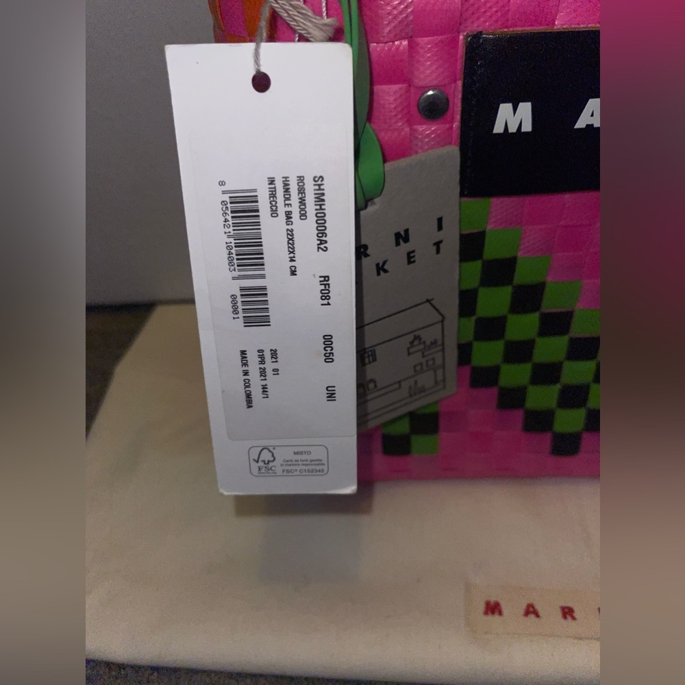 Marni Pink and Green Checkered Tote - Picture 3 of 5